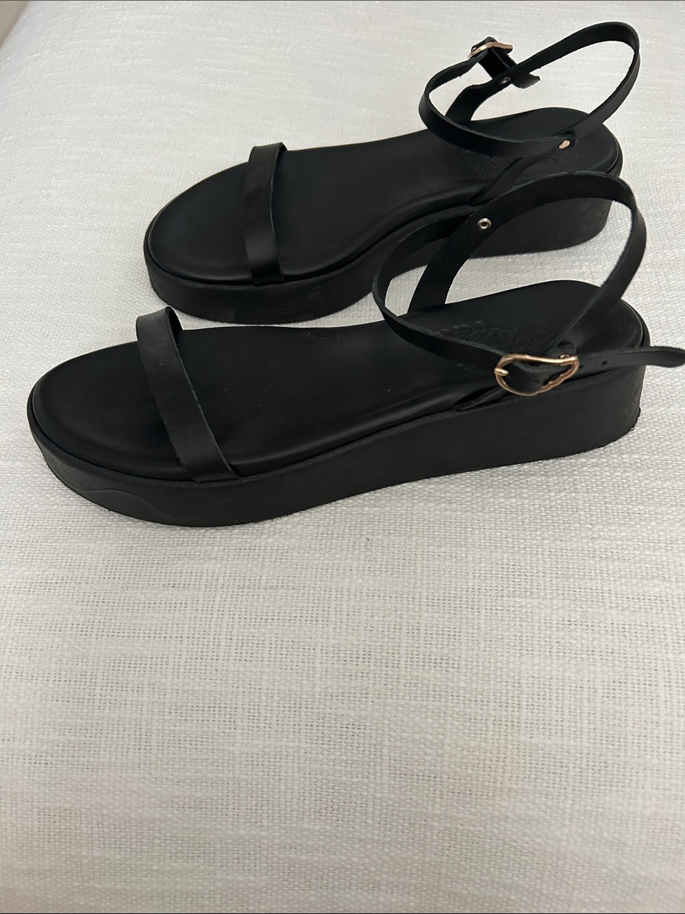 Ancient Greek Sandals Black Platform Ankle-Strap Sandals
